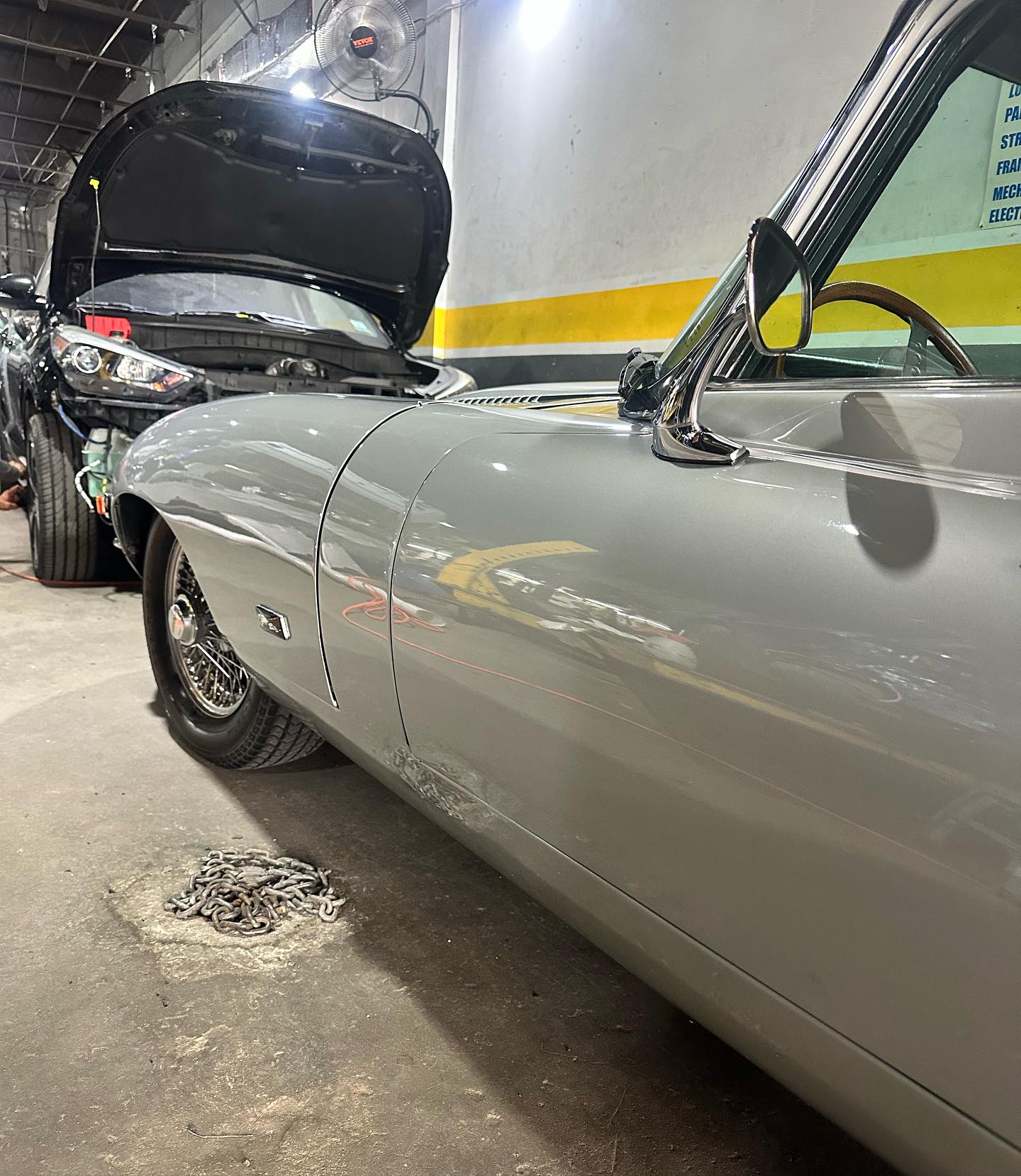 Classic silver Jaguar E-Type restoration