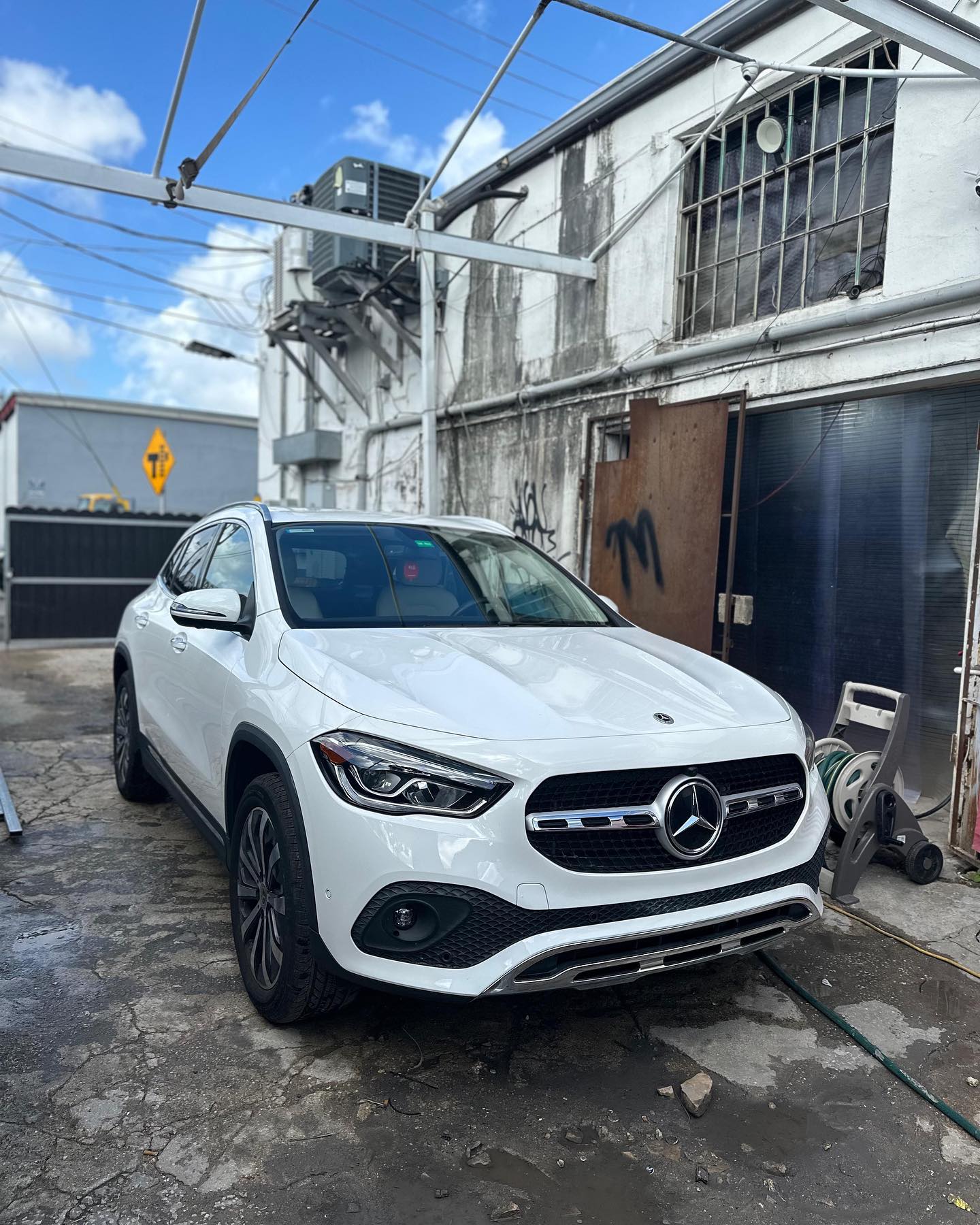White Mercedes-Benz GLA front bumper repair